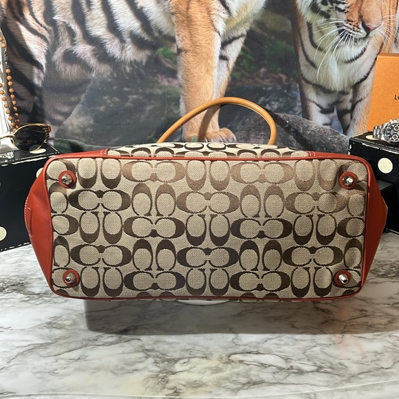 Coach VINTAGE Signature Tote Zip Top Canvas Fabric Rust Suede Top Handle Bag EUC - Picture 12 of 16